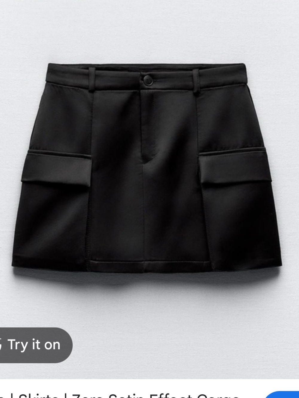 Zara Black Satin-Effect Cargo Mini Skirt